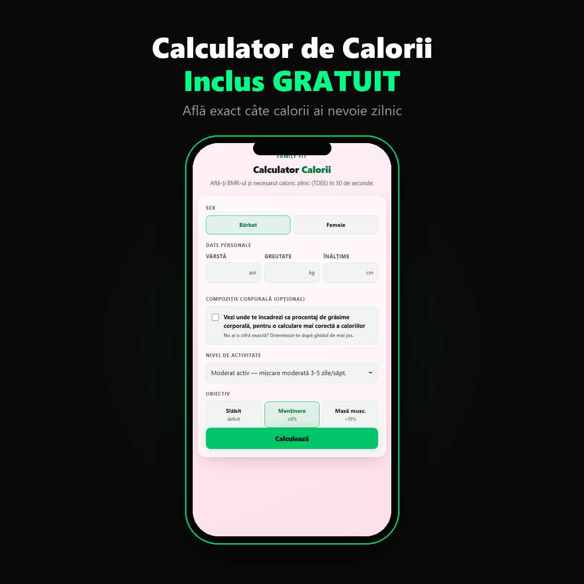 Calculator de calorii inclus gratuit: afli exact de câte calorii ai nevoie