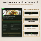 Pagină de rețetă: poză, calorii, macro-uri pe porție și pași simpli de preparare